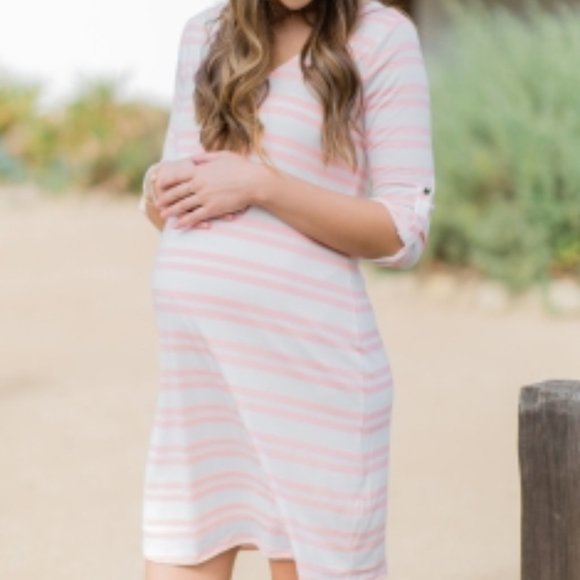 Pink Blush Pink Cream Striped Maternity 